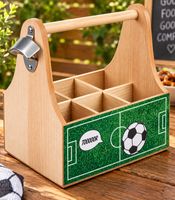 Porte-bouteilles en bois avec 6 compartiments et décapsuleur – Motif football **Grade B – inspecté** Marron/Vert