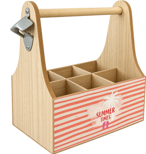Magnifique porte-bouteilles en bois à 6 compartiments avec décapsuleur – Summer Times Design **Article de seconde main – vérifié** Marron/Multicolore