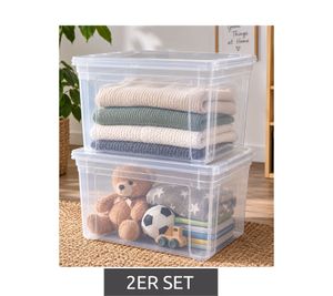 2er-Set keeeper Bea Aufbewahrungsbox mit Deckel Stapel-Box 39 × 33,5 × 32 cm 30L **B-Ware – geprüft** Weiß/Transparent