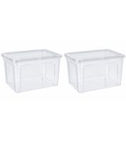 2er-Set keeeper Bea Aufbewahrungsbox mit Deckel Stapel-Box 39 × 33,5 × 32 cm 30L **B-Ware – geprüft** Weiß/Transparent