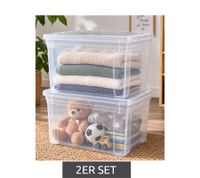 2er-Set keeeper Bea Aufbewahrungsbox mit Deckel Stapel-Box 39 × 33,5 × 32 cm 30L **B-Ware – geprüft** Weiß/Transparent