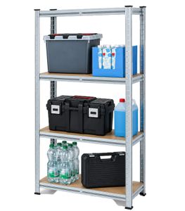 HEDURA Schwerlastregal mit 4 Regalböden bis zu 100 kg pro Regalboden Metall-Regal 148 x 75 x 30 cm **B-Ware – geprüft** Silber