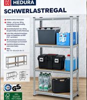 HEDURA Schwerlastregal mit 4 Regalböden bis zu 100 kg pro Regalboden Metall-Regal 148 x 75 x 30 cm **B-Ware – geprüft** Silber