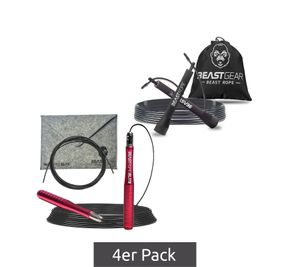 4er Pack BEASTGEAR Elite Premium-Aluminium-Springseil 3m Speed-Fitness-Springseil oder 2,8m Speed-Fitness-Springseil aus Stahl Fitness Boxen, MMA, HIIT, Krafttraining und Double Unders Schwarz oder Schwarz/Rot