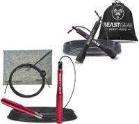 Lot de 4 cordes à sauter BEASTGEAR Elite Premium en aluminium, corde de 3 m pour le fitness de vitesse ou corde de 2,8 m en acier pour le fitness, la boxe, le MMA, le HIIT, la musculation et les double unders, noire ou noire/rouge