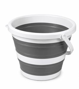Faltbarer HEDURA Eimer 5 Liter Platzsparender Haushalts-Eimer mit breitem Henkel 28,5 × 26,4 × 20,5 cm 8721224 Weiß/Grau