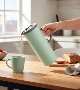 DR Home Division Isolierkanne 1L mit Glaskolben & Quick-Press-Verschluss, bis zu 12h heiß / 24h kalt **B-Ware – geprüft** in Mintgrün