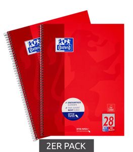Oxford A4 Spiral Notebook 2-Pack, Squared (Grid), 160 Sheets Total (2 x 80 Sheets), Punched, Optik Paper+, Red