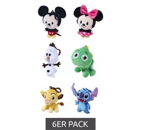 Confezione da 6 portachiavi in ​​peluche Disney Cutie Clipz con 6 personaggi diversi: Stitch, Simba, Olaf, Pascal, Topolino e Minnie **B-Stock - Ispezionati** Multicolore