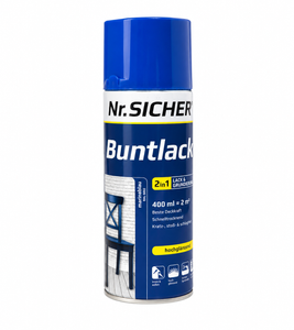 2in1 Nr. SICHER Buntlack Lack & Grundierung 400 ml für bis zu ca. 2m² Kratz-, stoß- schlagfest & hochglänzend Blau