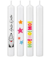 4er Pack Tattoo-Stumpenkerze aus Wachs mit 40 verschiedenen Weihnachtsmotiven zum Aufbringen Deko-Kerze 2 × 19,5 cm Weiß