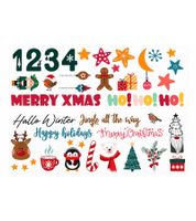 4er Pack Tattoo-Stumpenkerze aus Wachs mit 40 verschiedenen Weihnachtsmotiven zum Aufbringen Deko-Kerze 2 × 19,5 cm Weiß