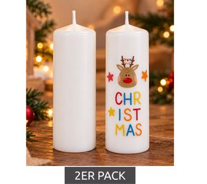 2er Pack Tattoo-Stumpenkerze aus Wachs mit 27 verschiedenen Weihnachtsmotiven zum Aufbringen Deko-Kerze ca. 12 × 5,7 cm Weiß