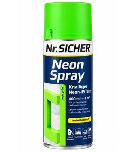 Nr. SICHER Spray Neón con un vibrante efecto neón, 400 ml, cubre hasta aprox. 1 m², alta cobertura, brillante y resistente a la intemperie, verde neón