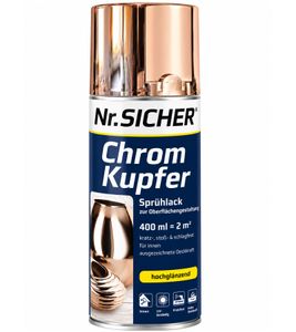 Pintura en aerosol 2 en 1 No. SICHER 400 ml para hasta aprox. 2 m². Resistente a arañazos, impactos y golpes. Acabado cromado-cobre de alto brillo.