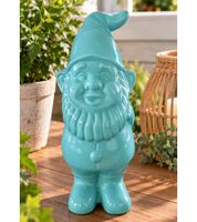 Nain de jardin décoratif en dolomite, avec chapeau long et barbe. Dimensions approximatives : 25 × 10 × 9,5 cm. **Grade B – inspecté** Bleu