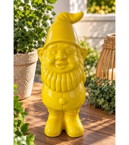 Nain de jardin décoratif en dolomite, avec chapeau long et barbe. Dimensions approximatives : 25 × 10 × 9,5 cm. **Grade B – inspecté**. Jaune.
