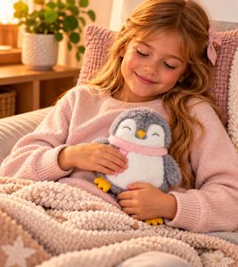Kuscheliges ESK Kirschkern-Kissen im niedlichen Pinguin-Design Wärmekissen Weiß/Grau