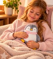Kuscheliges ESK Kirschkern-Kissen im niedlichen Pinguin-Design Wärmekissen Weiß/Grau