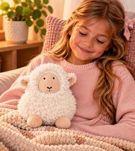 Coussin chauffant ESK en noyaux de cerises, motif mouton mignon, blanc