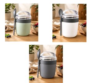 Duo Tableware - Pots à yaourt à emporter à deux étages avec compartiment à céréales et cuillère assortie, 310 ml. Couleur aléatoire.