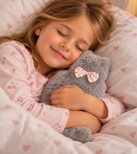 Coussin chauffant ESK aux noyaux de cerise, motif chat mignon, env. 25 × 17 × 3 cm, gris