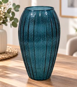Modern glass vase with elegant ribbed design – decorative home accessory – approx. 25 × Ø 13.5 cm – Blue