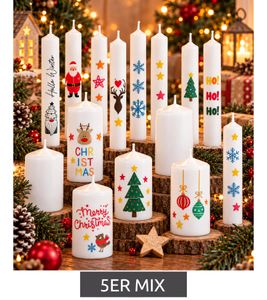 5-Pack Mix of DIY Wax Tattoo Candle Sets – 2-Pack approx. Ø12 × 5.7cm with 27 Motifs & 4-Pack Ø2 × 19.5cm with 40 Christmas Motifs White