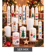 5-Pack Mix of DIY Wax Tattoo Candle Sets – 2-Pack approx. Ø12 × 5.7cm with 27 Motifs & 4-Pack Ø2 × 19.5cm with 40 Christmas Motifs White