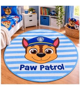 Waschbarer nickelodeon PAW Patrol Kinderteppich mit den beliebten PAW Patrol Charakter Chase Kinderzimmer-Teppich ca. Ø 90 cm Blau