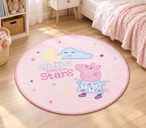 HERDING Peppa Pig Kinderteppich Ø90cm Teppich aus 100% Polyamid, strapazierfähig, pflegeleicht & rutschhemmend Kinderzimmer-Teppich Mehrfarbig