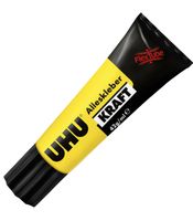 42g/ml UHU Alleskleber Kraft Flex  – transparenter, wasserfester Kraftkleber in flexibler Tube in Schwarz/Gelb