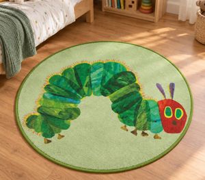HERDING Raupe Nimmersatt Kinderteppich Ø90cm Teppich aus 100% Polyamid, strapazierfähig, pflegeleicht & rutschhemmend Kinderzimmer-Teppich Mehrfarbig