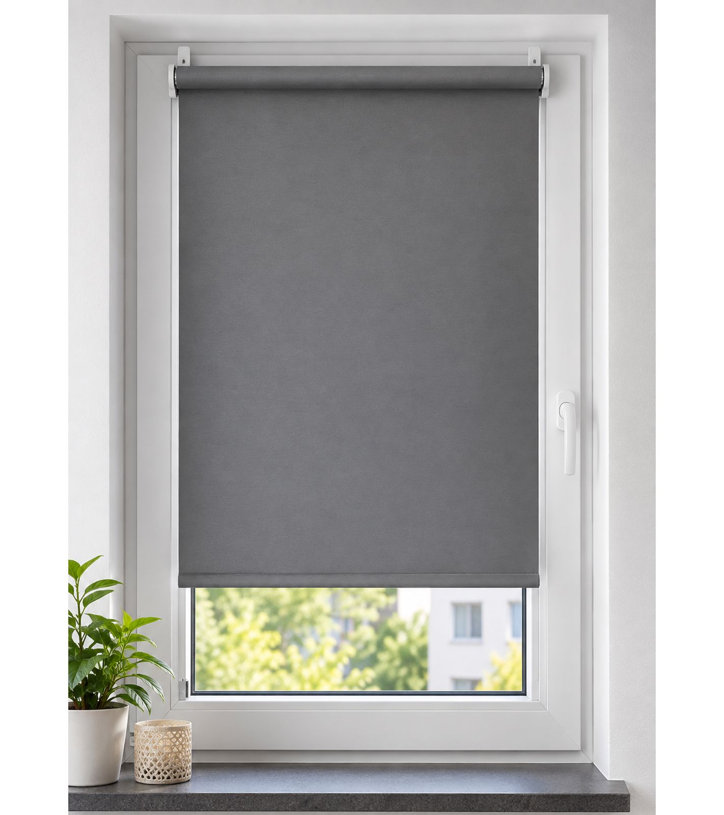 O46PN Verdunkelungsrollo 60x150cm Grau mit Befestigungshaken