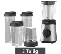 AEG Standmixer mit 3 Flaschen zum Mitnehmen & Zerkleinerer CB4-1-6ST Deli 4 Standmixer Edelstahl (350 Watt, 0.92 l) **B-Ware – geprüft** Silber/Schwarz