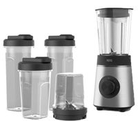 AEG Standmixer mit 3 Flaschen zum Mitnehmen & Zerkleinerer CB4-1-6ST Deli 4 Standmixer Edelstahl (350 Watt, 0.92 l) **B-Ware – geprüft** Silber/Schwarz