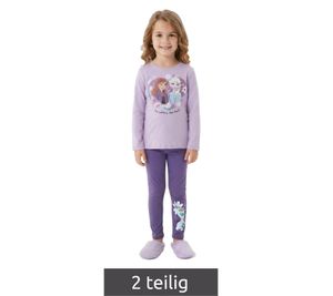 Disney FROZEN Kinder 2-teiliger Pyjama für Mädchen Schlafanzug-Set mit Anna und Elsa Print Baumwolle-Homewear Hose mit Olaf Print Nachtwäsche in Lila