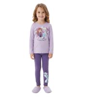 Disney FROZEN Kinder 2-teiliger Pyjama für Mädchen Schlafanzug-Set mit Anna und Elsa Print Baumwolle-Homewear Hose mit Olaf Print Nachtwäsche in Lila
