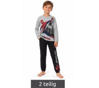 MARVEL Spider-Man Kinder-Pyjama im 2-teiligen Set für Jungen Baumwoll-Schlafanzug-Set im Spider-Man-Design Homewear lange Hose Nachtwäsche Schwarz/Grau