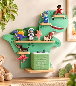 Kinder Dinosaurier-Regal bis zu 15 Figuren Musikbox-Regal im Dinosaurier-Design ca. 51 x 47 x 15,5 cm **B-Ware – geprüft** Grün