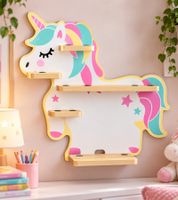 Kinder Einhorn-Regal bis zu 15 Figuren Musikbox-Regal im Einhorn-Design ca. 46,5 x 49 x 15,5 cm **B-Ware – geprüft** Weiß/Rosa/Blau