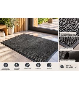 VEBE Schmutzfangmatte ca. 80 x 120 cm mit Schmutz- und wasserabweisende Fasern Fußmatte **B-Ware – geprüft** Grau/Schwarz