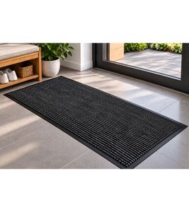 VEBE Schmutzfangmatte ca. 80 x 180 cm mit Schmutz- und wasserabweisende Fasern Fußmatte **B-Ware – geprüft** Schwarz/Grau