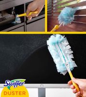 Swiffer 1 Stab & 3 Tücher Duster Starter Staubmagnet Wiederverwendbarer 1x Staubmagnet Griff & 3x Nachfülltücher **B-Ware – geprüft** in Gelb/Blau