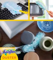 Swiffer 1 Stab & 3 Tücher Duster Starter Staubmagnet Wiederverwendbarer 1x Staubmagnet Griff & 3x Nachfülltücher **B-Ware – geprüft** in Gelb/Blau