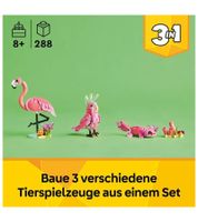 LEGO Creator 3in1 Wilde Tiere: Rosa Flamingo 31170 mit 288 Teilen, 3 Bauvarianten Flamingo, Kakadu & Axolotl ab 8 Jahren **B-Ware – geprüft** Bunt