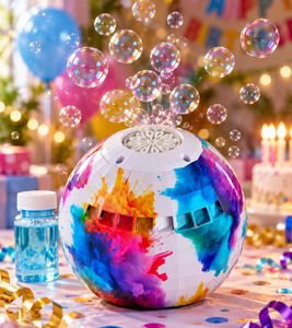 LED-Seifenblasenmaschine mit Lichteffekt, inkl. 50ml Seifenblasenflüssigkeit & 4x 1,5V AA Batterien, automatische Bubble Machine für Kinderpartys & Geburtstage **B-Ware – geprüft** Mehrfarbig