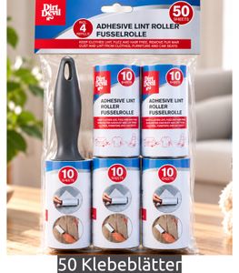 Dirt Devil Fusselroller-Set MEGA PACK insgesamt 50 Klebeblätter - selbstklebend inklusive 4 Nachfüllpackungen - jeweils 10 Klebeblätter **B-Ware – geprüft** Grau
