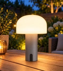Florana Akku-Pilzleuchte Outdoor & Garten wiederaufladbar, Ø15cm, 22cm hoch, 14 warmweiße LEDs, stufenlos dimmbar, IP44 & USB-C **B-Ware – geprüft** Garden Care in Grau/Weiß