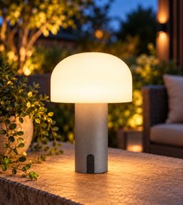 Florana Akku-Pilzleuchte Outdoor & Garten wiederaufladbar, Ø15cm, 22cm hoch, 14 warmweiße LEDs, stufenlos dimmbar, IP44 & USB-C – ohne Ladekabel **B-Ware – geprüft** Garden Care in Grau/Weiß